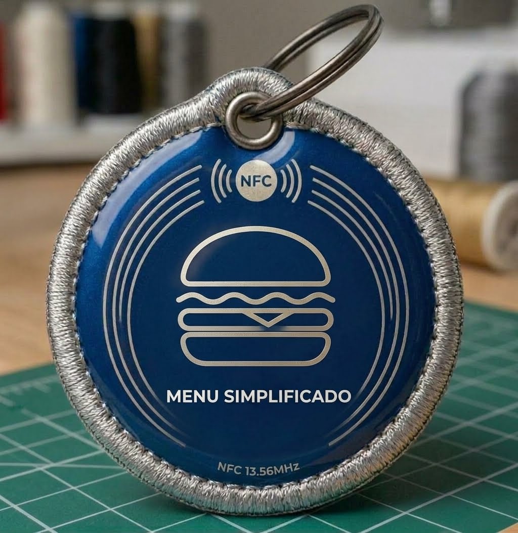 Llavero NFC bordado para menú digital de negocio